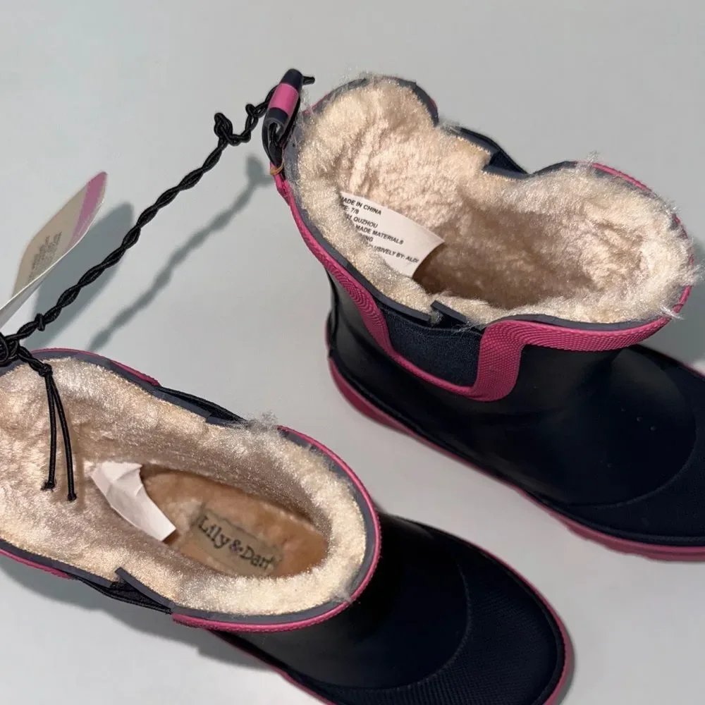 🔥Kids Waterproof Pink and Black Snow Boots Sz 7/8 New